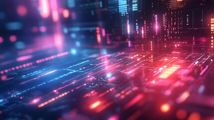 Layered holographic tech elements on a muted background with futuristic lighting