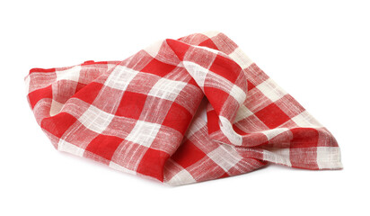 Crumpled tablecloth with checkered pattern isolated on white