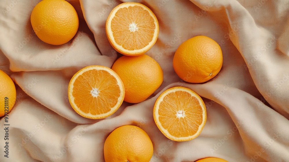 Wall mural Organic oranges from above