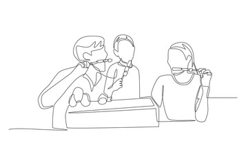 Family eating barbeque. Barbequing with friends or family concept one-line drawing