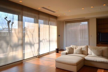 Modern Living Room with Large Windows and Sectional Sofa