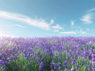 Naklejka premium Lush Lavender Field Under Tranquil Blue Sky