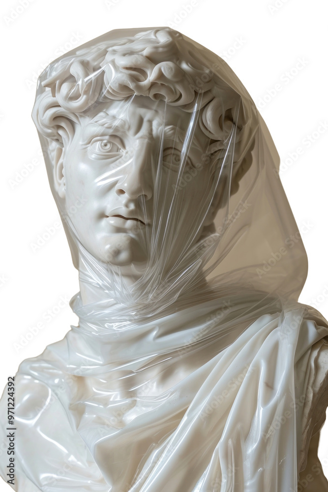 Canvas Prints PNG  Plastic wrapping over renaissance sculpture statue white art.