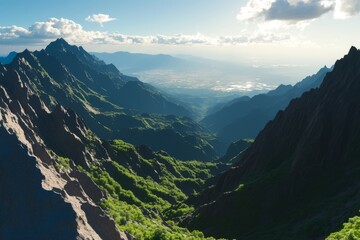 Fototapeta premium Majestic Snow-Capped Mountain Peak with Green Valley