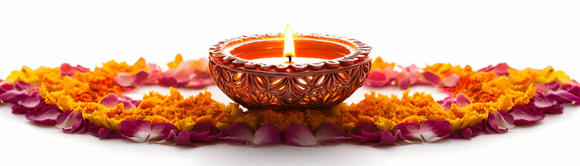 Beautiful Diwali Lantern and Floating Rangoli with Intricate Patterns Isolated on White Background - Captivating Artistic Element for Festive Celebrations