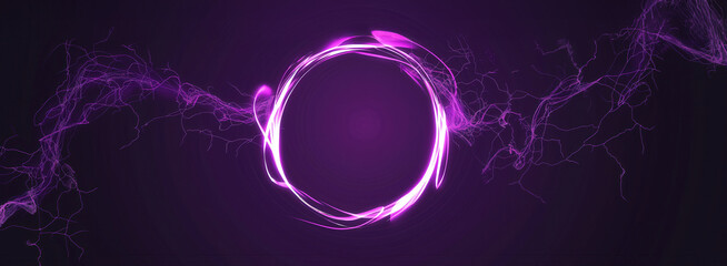 Glowing purple electric ring with lightning on dark background, abstract dynamic energy design
