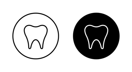 Tooth line icon on black circle. Medical molars concept