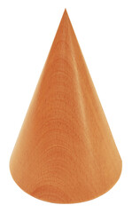 Wooden school geometric solid cone for geometry classes isolated on white background. Learning items concept
