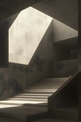 Minimalist Concrete Staircase with Light Shining Through