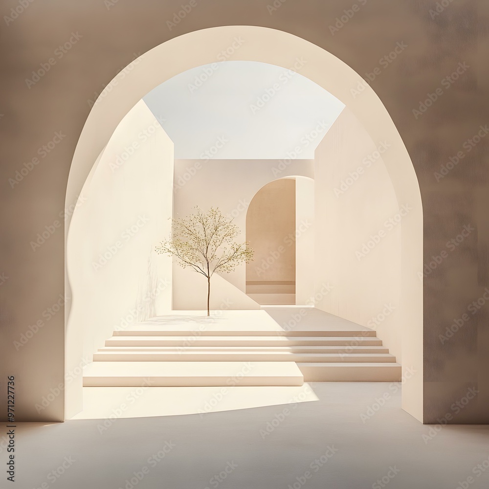 Wall mural minimalist architecture with arches and tree