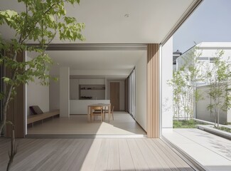 Obraz premium Modern Minimalist Japanese House Interior Design with Wood Accents