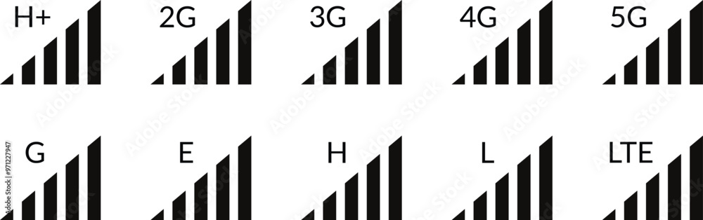 Poster set of mobile network signal icon. phone internet signal indicator vector illustration.