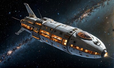 Futuristic Spacecraft Orbiting Earth in Galaxy