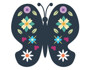 Silhouette of a Butterfly with Floral Ornament. Nature and wildlife concept vector