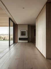 Obraz premium Modern Minimalist Interior Design with Wooden Walls and Flooring