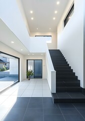 Modern Interior Design with Black and White Tiles and Stairs