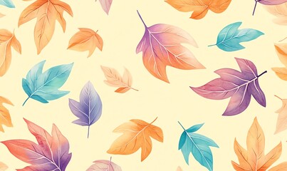 Obraz premium Autumn leaf pattern seamless vector illustration with maple and oak leaves in orange and yellow tones