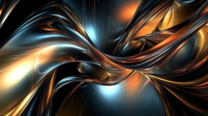 Dynamic abstract metallic shapes with shifting colors on black