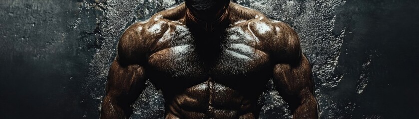 A powerful muscular physique showcasing strength and determination in a dramatic lighting environment.