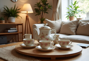 Fototapeta premium Tea set in living room.