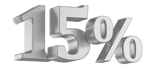 15 Percent Off Sale . Silver Number Promotion