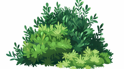 Fototapeta premium Cute green bush from the forest cartoon, isolated nature object for kids design. Branches and leaves of a fluffy bush isolated on a white background. Vector hand drawn illustration in paper cute style