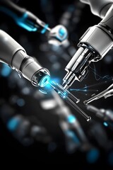 Futuristic Robotic Arms with Blue Glowing Lights.