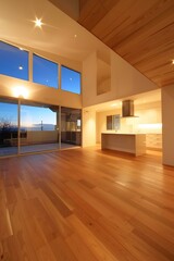 Obraz premium Modern Living Room with Large Windows and Wooden Floor
