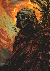 Skeleton Head With Burning Background