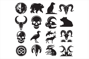 Animal skull silhouette, icons set  27.eps