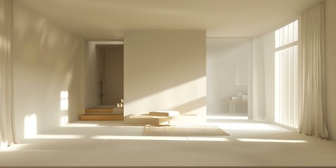 Minimalist Modern Interior Design With Beige Walls and Wooden Stairs