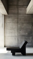 Minimalist Black Lounger in Modern Concrete Room Interior Design