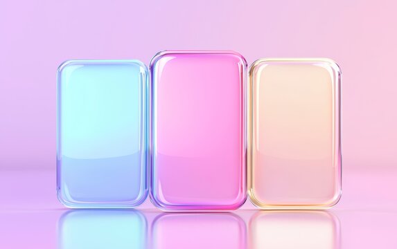 Glassy menu buttons, pastel background, soft glowing highlights, 3D illustration