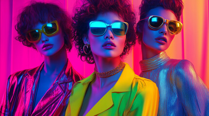 Fototapeta premium Vintage Neon Lights Poster with Grain Effect 80s
