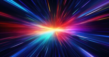 A vibrant burst of colors radiating outward, resembling light speed or energy in motion.