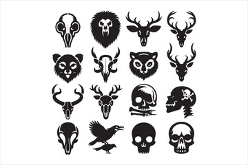 Animal skull silhouette, icons set  31.eps