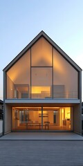 Modern House with Large Glass Windows and Minimalist Design