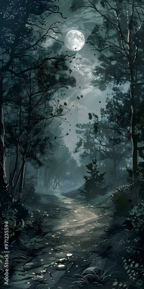 Sticker Moonlight Path through a Dark Forest