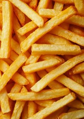 Golden crispy French fries piled together, capturing the essence of a classic comfort food favorite served as a side dish