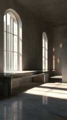 Fototapeta premium Minimalist Interior Design with Sunlight Streaming Through Windows