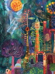 Fototapeta premium Abstract Watercolor Painting of Fantasy Forest Landscape