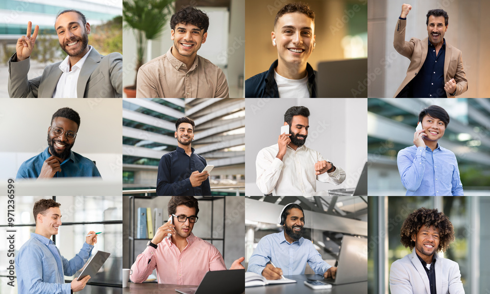 Poster a vibrant and diverse group of professionals is actively participating in video conferencing within 