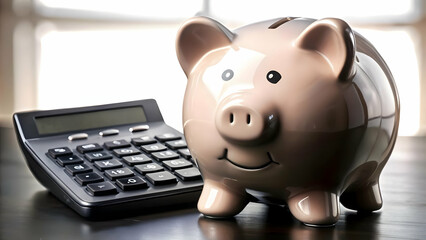 3D Isolated Piggy Bank and Calculator Icon - Modern Vector Design for Savings and Financial Management on White Background