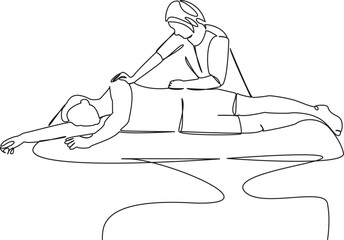 Fototapeta premium One continuous single drawing line art flat doodle doctor, patient, physical therapist, medicine, chiropractor, osteopath, physical therapy, pain, recovery. Isolated image hand draw contour on a white