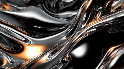 Glossy liquid metal with dynamic chromatic effects on a black surface