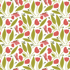 pink floral and butterfly seamless pattern