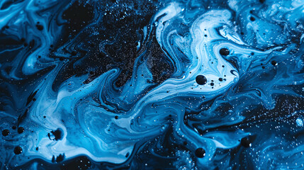 Ink Background with Glitter Paint and Captivating Hypnotic Blue Pigment in Fantasy Liquid Art