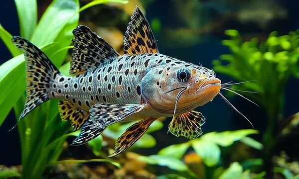 A Spotted Raphael Catfish in an Aquarium