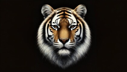 Fototapeta premium 黒背景の鋭い眼光の虎の顔