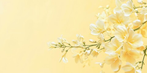 A serene arrangement of yellow flowers against a soft yellow background.